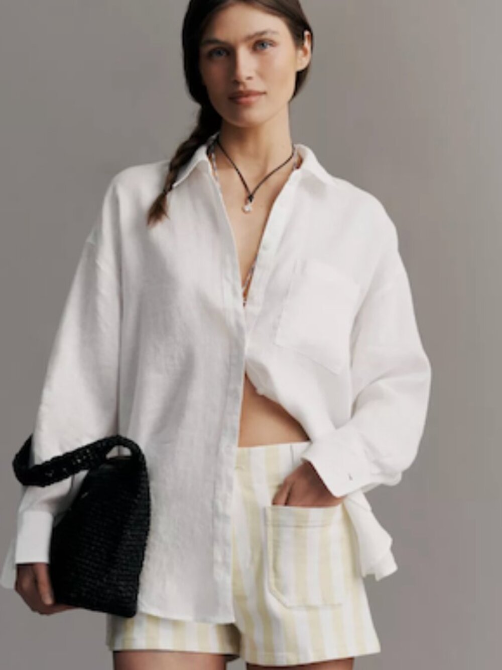 NWT Anthropologie Maeve The Bennet Button down Shirt Linen Edition Ivory White M